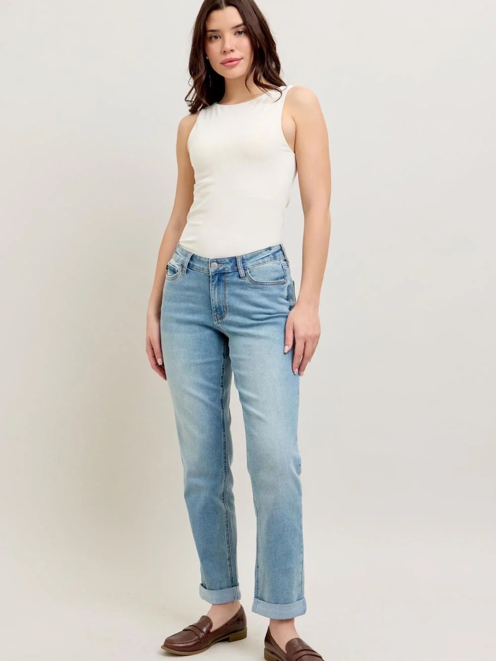NWT Judy Blue BLAIRE Mid Rise V Front Cuff Boyfriend Cool Denim Casual 16W - Picture 3 of 15
